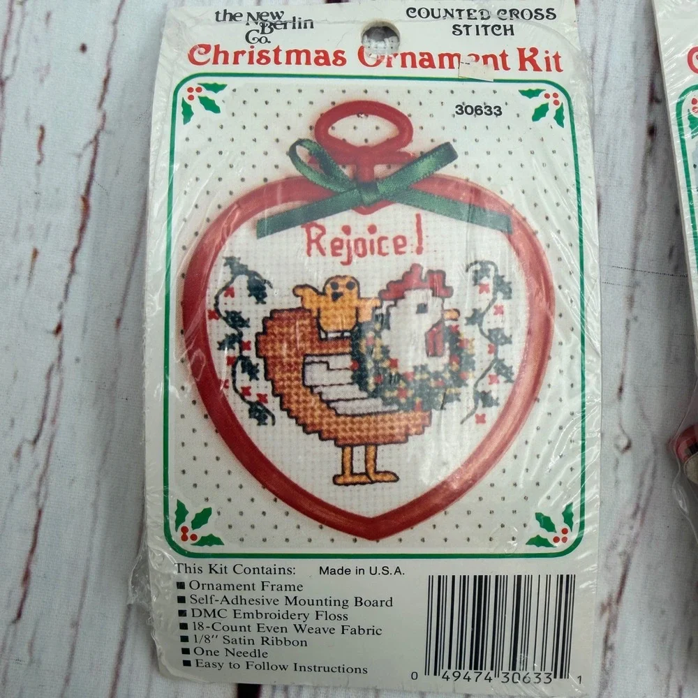 Vintage New Berlin Co Christmas Ornament Cross Stitch Kit Lot 3 Chicken Rooster